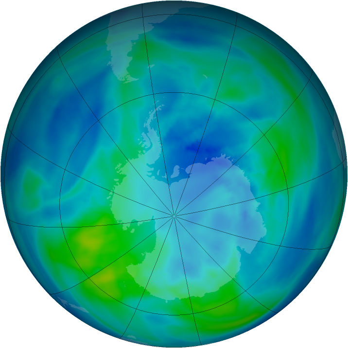 Antarctic ozone map for 07 April 2005